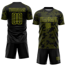 Load image into Gallery viewer, Custom Black-Neon Yellow Curve Lines Sublimation Soccer Uniform Jersey