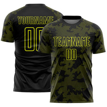 Load image into Gallery viewer, Custom Black-Neon Yellow Curve Lines Sublimation Soccer Uniform Jersey