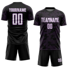 Load image into Gallery viewer, Custom Black White-Medium Purple Curve Lines Sublimation Soccer Uniform Jersey