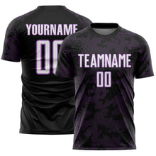 Load image into Gallery viewer, Custom Black White-Medium Purple Curve Lines Sublimation Soccer Uniform Jersey