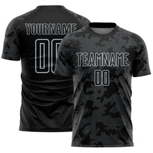 Load image into Gallery viewer, Custom Black-Silver Curve Lines Sublimation Soccer Uniform Jersey