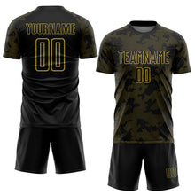 Load image into Gallery viewer, Custom Black-Old Gold Curve Lines Sublimation Soccer Uniform Jersey