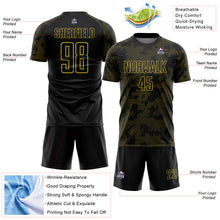 Load image into Gallery viewer, Custom Black-Old Gold Curve Lines Sublimation Soccer Uniform Jersey