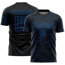 Load image into Gallery viewer, Custom Black-Blue Curve Lines Sublimation Soccer Uniform Jersey