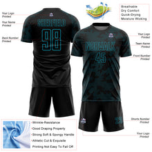 Load image into Gallery viewer, Custom Black-Teal Curve Lines Sublimation Soccer Uniform Jersey