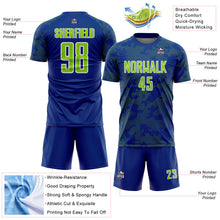 Laden Sie das Bild in den Galerie-Viewer, Custom Royal Neon Green-White Curve Lines Sublimation Soccer Uniform Jersey