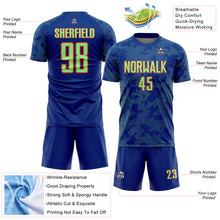 Load image into Gallery viewer, Custom Royal Pea Green-Orange Curve Lines Sublimation Soccer Uniform Jersey