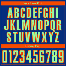 Load image into Gallery viewer, Custom Royal Pea Green-Orange Curve Lines Sublimation Soccer Uniform Jersey