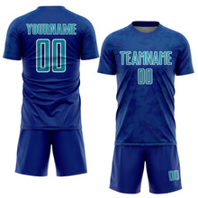 Laden Sie das Bild in den Galerie-Viewer, Custom Royal Teal-White Curve Lines Sublimation Soccer Uniform Jersey