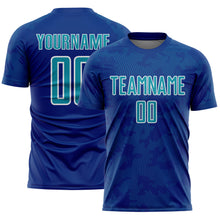 Laden Sie das Bild in den Galerie-Viewer, Custom Royal Teal-White Curve Lines Sublimation Soccer Uniform Jersey