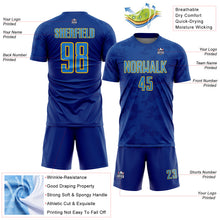 Load image into Gallery viewer, Custom Royal Powder Blue-Yellow Curve Lines Sublimation Soccer Uniform Jersey