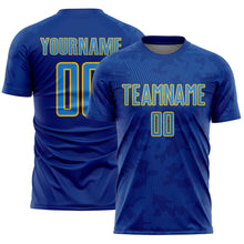 Load image into Gallery viewer, Custom Royal Powder Blue-Yellow Curve Lines Sublimation Soccer Uniform Jersey