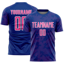 Laden Sie das Bild in den Galerie-Viewer, Custom Royal Pink-White Curve Lines Sublimation Soccer Uniform Jersey