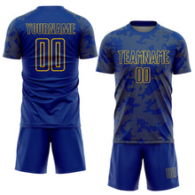 Load image into Gallery viewer, Custom Royal-Yellow Curve Lines Sublimation Soccer Uniform Jersey