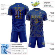 Load image into Gallery viewer, Custom Royal-Yellow Curve Lines Sublimation Soccer Uniform Jersey