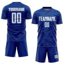 Load image into Gallery viewer, Custom Royal White-Light Blue Curve Lines Sublimation Soccer Uniform Jersey
