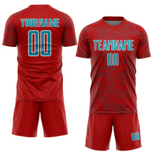 Laden Sie das Bild in den Galerie-Viewer, Custom Red Teal-White Curve Lines Sublimation Soccer Uniform Jersey