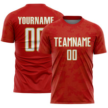 Laden Sie das Bild in den Galerie-Viewer, Custom Red White-Old Gold Curve Lines Sublimation Soccer Uniform Jersey