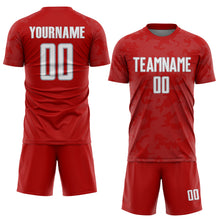 Load image into Gallery viewer, Custom Red White-Gray Curve Lines Sublimation Soccer Uniform Jersey
