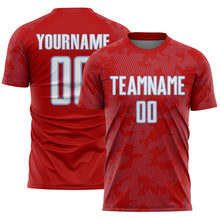 Load image into Gallery viewer, Custom Red White-Light Blue Curve Lines Sublimation Soccer Uniform Jersey