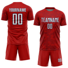 Load image into Gallery viewer, Custom Red White-Navy Curve Lines Sublimation Soccer Uniform Jersey