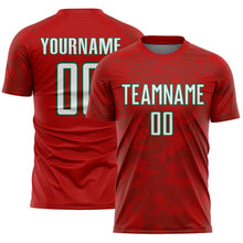Laden Sie das Bild in den Galerie-Viewer, Custom Red White-Kelly Green Curve Lines Sublimation Soccer Uniform Jersey