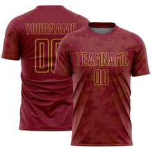 Load image into Gallery viewer, Custom Crimson-Old Gold Curve Lines Sublimation Soccer Uniform Jersey