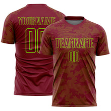 Load image into Gallery viewer, Custom Crimson-Neon Green Curve Lines Sublimation Soccer Uniform Jersey