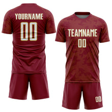 Laden Sie das Bild in den Galerie-Viewer, Custom Crimson White-Old Gold Curve Lines Sublimation Soccer Uniform Jersey