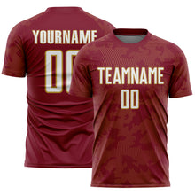 Laden Sie das Bild in den Galerie-Viewer, Custom Crimson White-Old Gold Curve Lines Sublimation Soccer Uniform Jersey