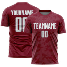 Load image into Gallery viewer, Custom Crimson White-Gray Curve Lines Sublimation Soccer Uniform Jersey