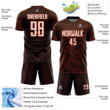 Load image into Gallery viewer, Custom Brown White-Orange Curve Lines Sublimation Soccer Uniform Jersey