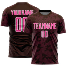 Load image into Gallery viewer, Custom Brown Pink-White Curve Lines Sublimation Soccer Uniform Jersey