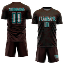 Laden Sie das Bild in den Galerie-Viewer, Custom Brown Teal-White Curve Lines Sublimation Soccer Uniform Jersey