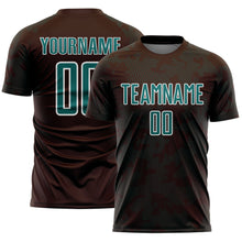 Laden Sie das Bild in den Galerie-Viewer, Custom Brown Teal-White Curve Lines Sublimation Soccer Uniform Jersey