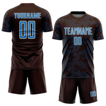 Laden Sie das Bild in den Galerie-Viewer, Custom Brown Powder Blue-Cream Curve Lines Sublimation Soccer Uniform Jersey