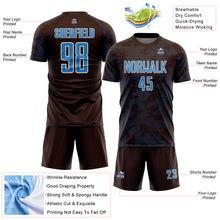 Laden Sie das Bild in den Galerie-Viewer, Custom Brown Powder Blue-Cream Curve Lines Sublimation Soccer Uniform Jersey