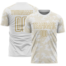 Laden Sie das Bild in den Galerie-Viewer, Custom White-Old Gold Curve Lines Sublimation Soccer Uniform Jersey