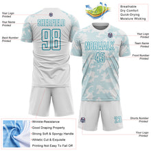 Load image into Gallery viewer, Custom White-Teal Curve Lines Sublimation Soccer Uniform Jersey