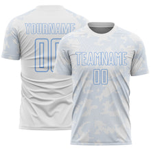 Laden Sie das Bild in den Galerie-Viewer, Custom White-Light Blue Curve Lines Sublimation Soccer Uniform Jersey