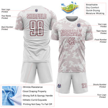 Laden Sie das Bild in den Galerie-Viewer, Custom White-Burgundy Curve Lines Sublimation Soccer Uniform Jersey