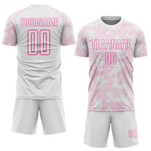 Load image into Gallery viewer, Custom White-Pink Curve Lines Sublimation Soccer Uniform Jersey