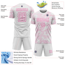 Load image into Gallery viewer, Custom White-Pink Curve Lines Sublimation Soccer Uniform Jersey