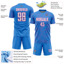 Laden Sie das Bild in den Galerie-Viewer, Custom Powder Blue White-Pink Curve Lines Sublimation Soccer Uniform Jersey