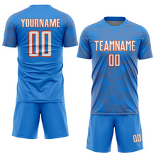 Load image into Gallery viewer, Custom Powder Blue White-Orange Curve Lines Sublimation Soccer Uniform Jersey