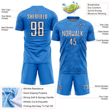 Laden Sie das Bild in den Galerie-Viewer, Custom Powder Blue White-Navy Curve Lines Sublimation Soccer Uniform Jersey