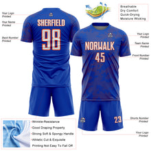 Load image into Gallery viewer, Custom Thunder Blue White-Orange Curve Lines Sublimation Soccer Uniform Jersey