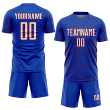 Laden Sie das Bild in den Galerie-Viewer, Custom Thunder Blue White-Red Curve Lines Sublimation Soccer Uniform Jersey
