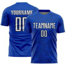 Load image into Gallery viewer, Custom Thunder Blue White-Black Curve Lines Sublimation Soccer Uniform Jersey