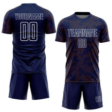 Load image into Gallery viewer, Custom Navy Texas Orange-White Curve Lines Sublimation Soccer Uniform Jersey